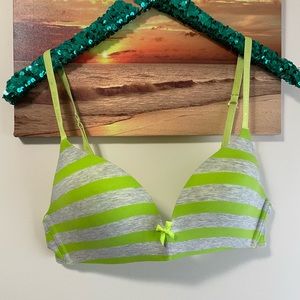 Victoria’s Secret VS lined no wire bra lime green striped
